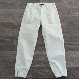 Banana Republic Women's White Ankle Pants Cotton Twill Stretch Elastic Hem